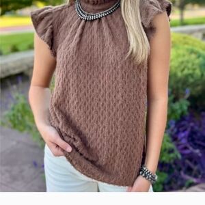Elegant Brown Ruffled Sleeve Blouse